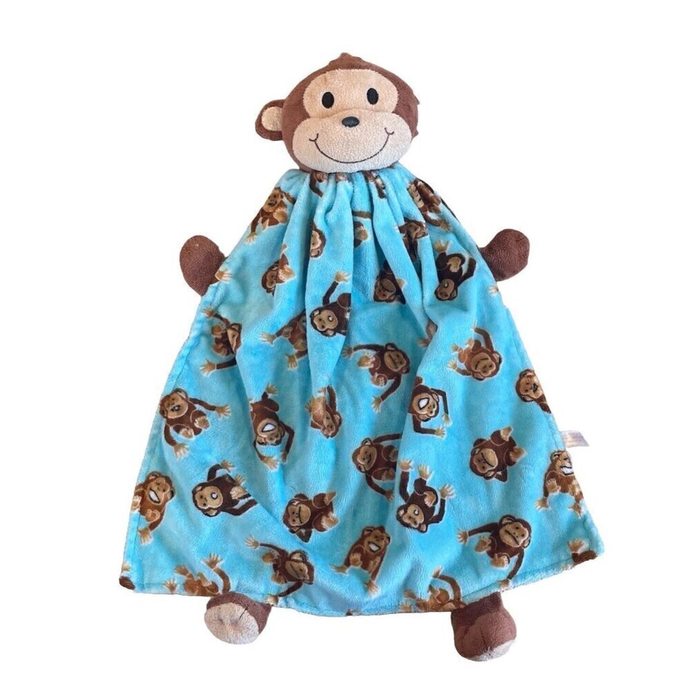 fat rat family satin brown  monkey  BABY BLANKET security lovey 21" zebra Blue